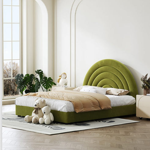 Hartley Velvet Fabric Rainbow Circle Round Shaped Headboard Bed Frame